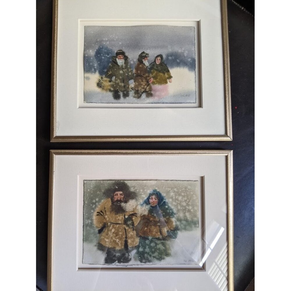 Original Watercolor Painting "Snow" (3 People) St Petersburg Russia - Picture 10 of 14